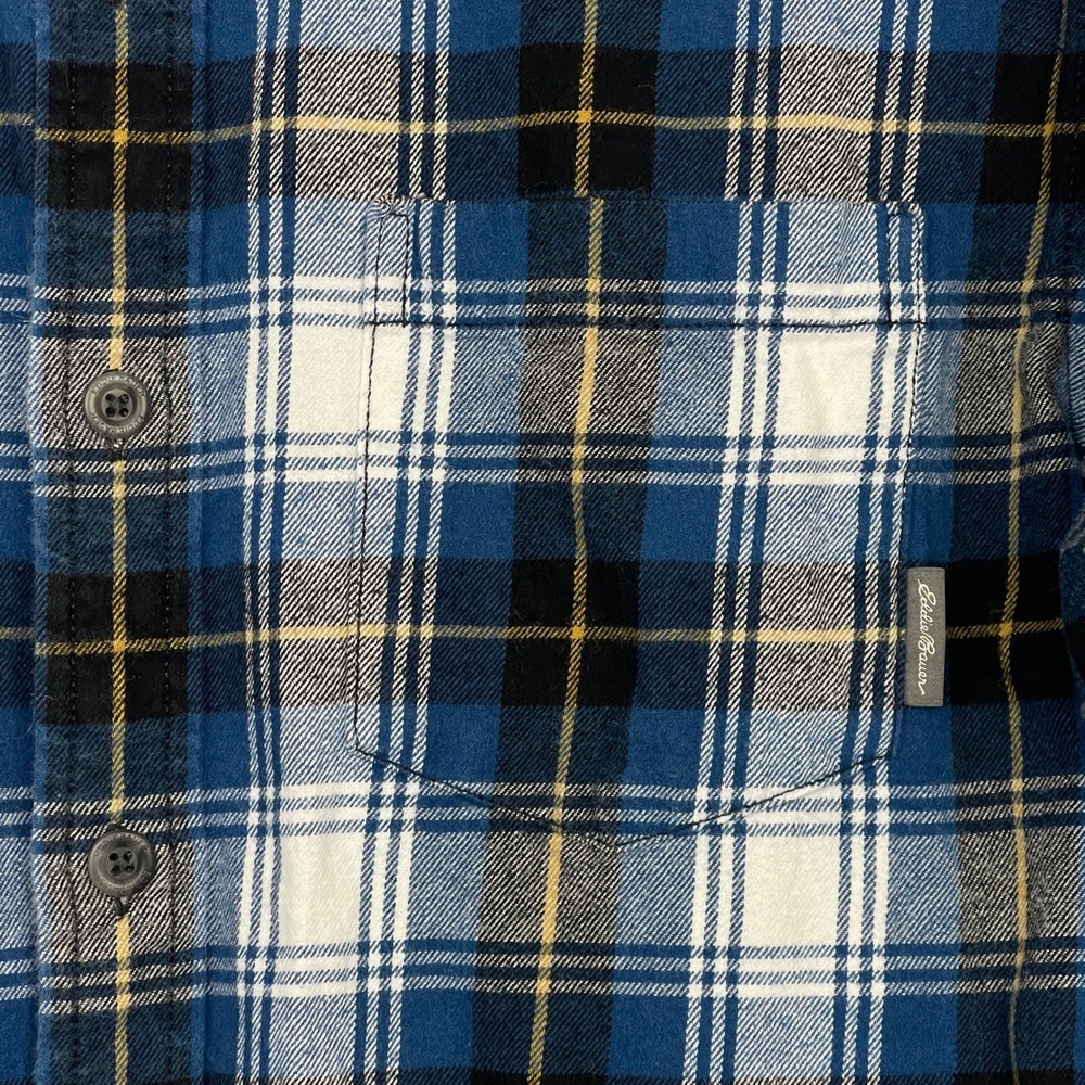 Eddie Bauer Field Flannel Shirt Mens M 100% Cotton Blue Plaid Button Down Soft - Picture 8 of 10